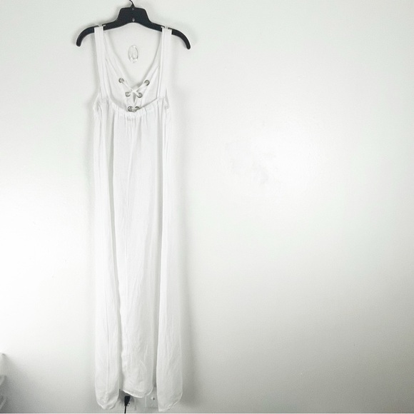 LAURA GOTTI 100% Linen White Tie Tassel Top Sleeveless Maxi Dress Size Large - Picture 2 of 12